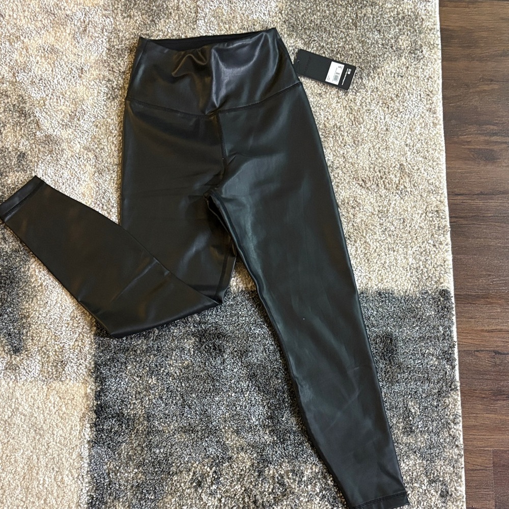 90 Degree By Reflex Shiny Black Pleather Leggings